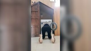 juicy black bitch stuck in washing machine fucked by blakstallion - porn video