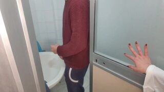 Step sister surprised steb brother masturbe and she made handjob for him - porn video